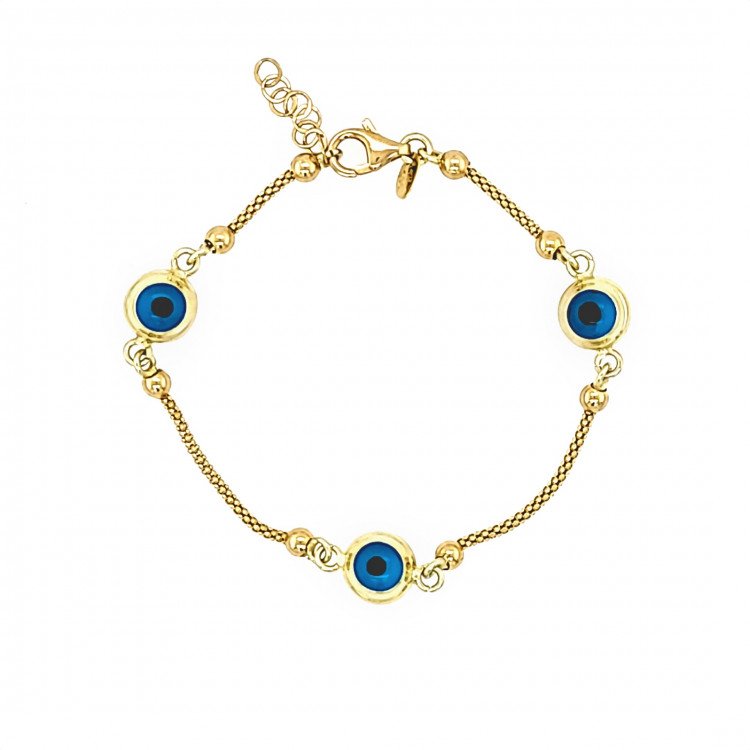 14K YELLOW GOLD CHILD EVIL EYE AND BALLS STATION BRACELET / 6.4"/ 3.8gr / BRI72