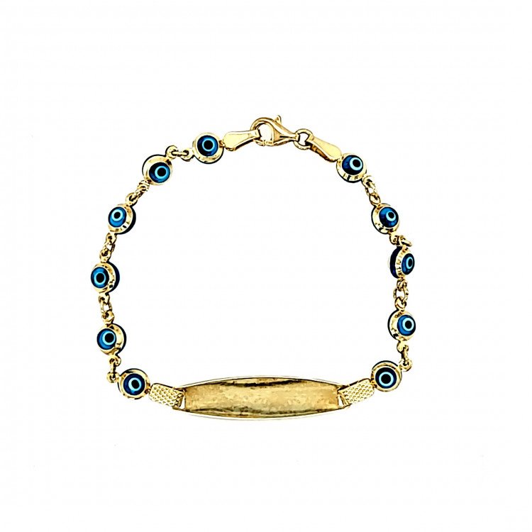 14K YELLOW GOLD EVIL EYE ID STATION BRACELET / 7mm / 6.5" / 3.6gr / BRII1