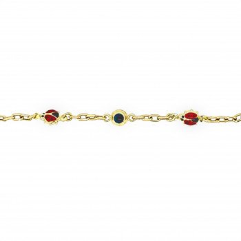 14K YELLOW GOLD CHILD EVIL EYE AND LADYBUG STATION BRACELET / 6.4"/ 3.1gr / BRI71