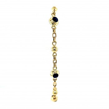 14K YELLOW GOLD EVIL EYE AND BALLS STATION  ROLO BRACELET / 6mm / 6.5" / 3.3gr / BRI65