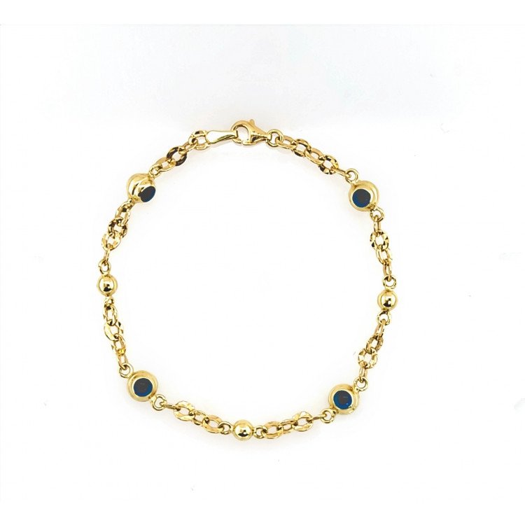 14K YELLOW GOLD EVIL EYE STATION OVAL ROLO BRACELET / 5.9mm / 7.25" / 3.6gr / BRI63