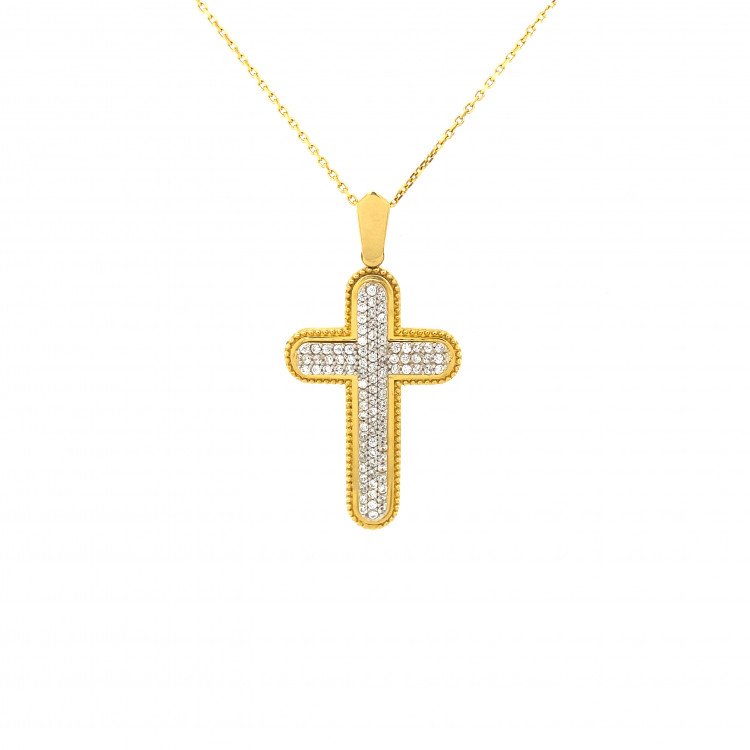 18K Yellow Gold Cross Pendant Set/1.5"x 0.75"/3mm/6.5gr/CRI14