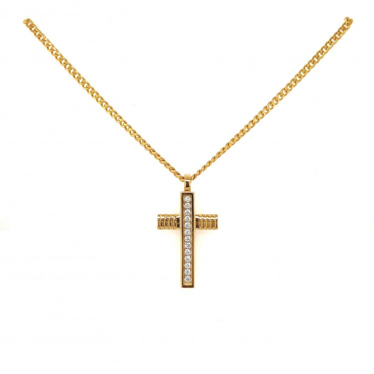 18K Yellow Gold Cross Pendant/1"x 0.6"/2.9mm/3.4gr/CRI8