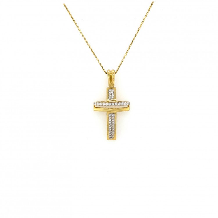 18K Yellow Gold Cross Pendant Set/1.25"x0.75"/6.2mm/6gr/CRI2