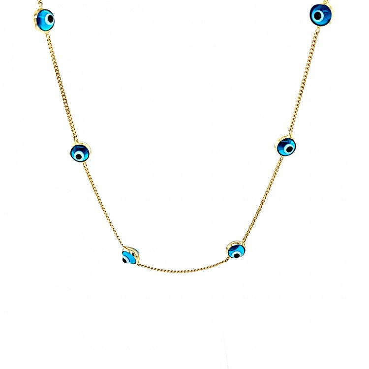 14K YELLOW GOLD EVIL EYE STATION NECKLACE / 18" / 4,8MM / 3,5 GR / NEI2 14K YELLOW GOLD EVIL EYE STATION NECKLACE / 18" / 4,8MM / 3,5 GR / NEI2