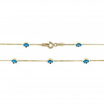 14K YELLOW GOLD EVIL EYE STATION NECKLACE / 18" / 4,8MM / 3,5 GR / NEI2