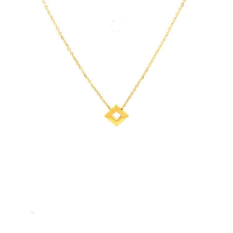 14K ITALIAN YELLOW GOLD RHOMBUS PENDANT NECKLACE / 16-2" / 1-9MM / 3,4GR / NEI28