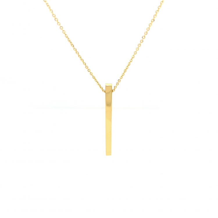 14K ITALIAN YELLOW GOLD VERTICAL BAR PENDANT NECKLACE / 16+2" / 2,7GR / NEI27