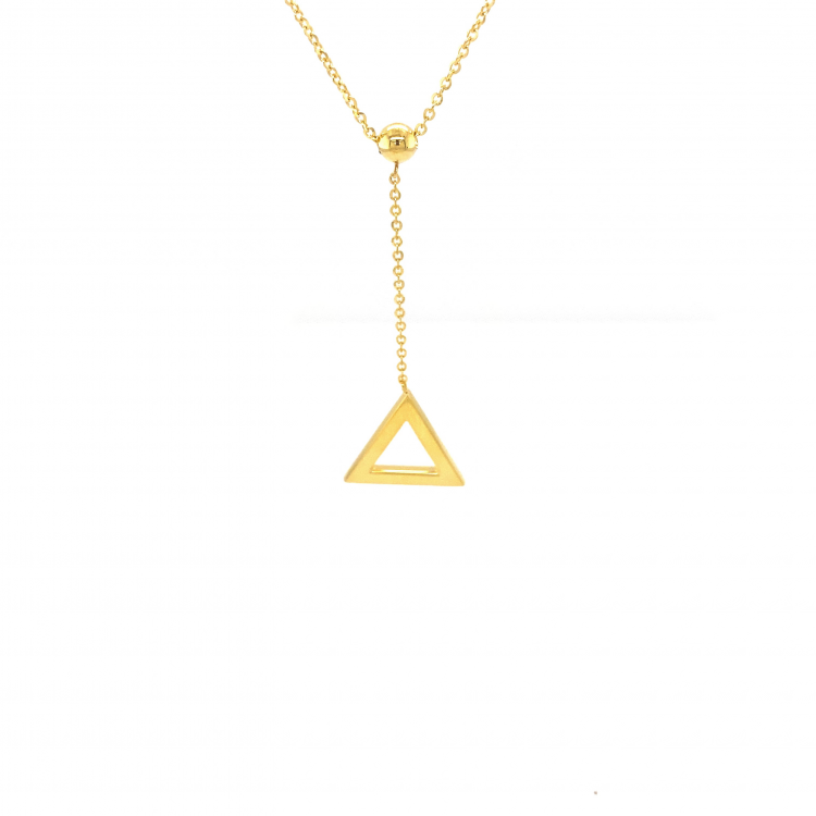 14K ITALIAN YELLOW GOLD TRIANGLE PENDANT ROSARY STYLE NECKLACE / 16+2" / 2,8GR / NEI26