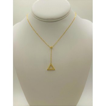 14K ITALIAN YELLOW GOLD TRIANGLE PENDANT ROSARY STYLE NECKLACE / 16+2" / 2,8GR / NEI26