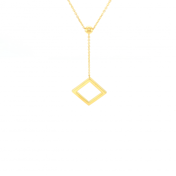 14K ITALIAN YELLOW GOLD RHOMBUS PENDANT ROSARY STYLE NECKLACE / 16+2" / 2,7GR / NEI20