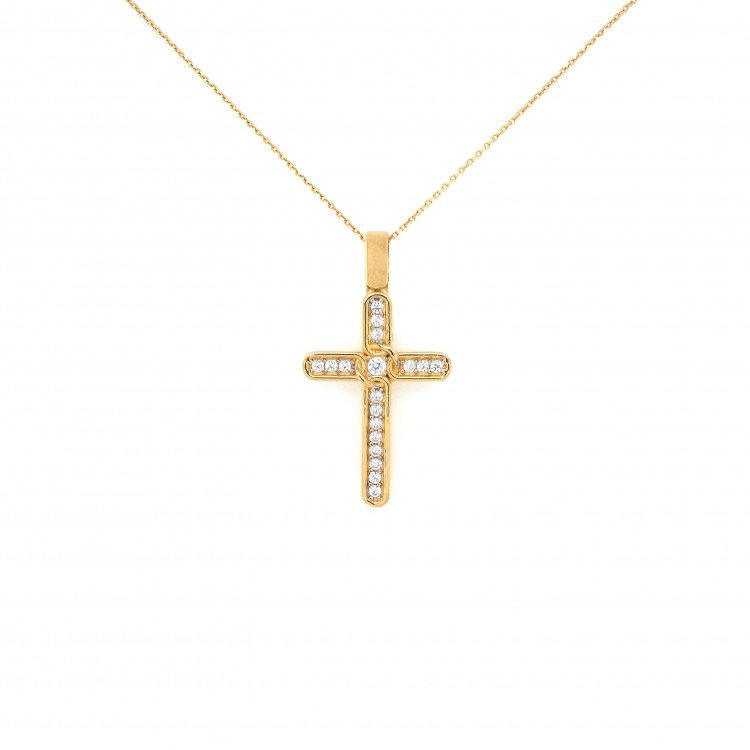 18K Yellow Gold Cross Pendant Set/1.5"x 0.75x"/3.1mm/CRI13 7.4g