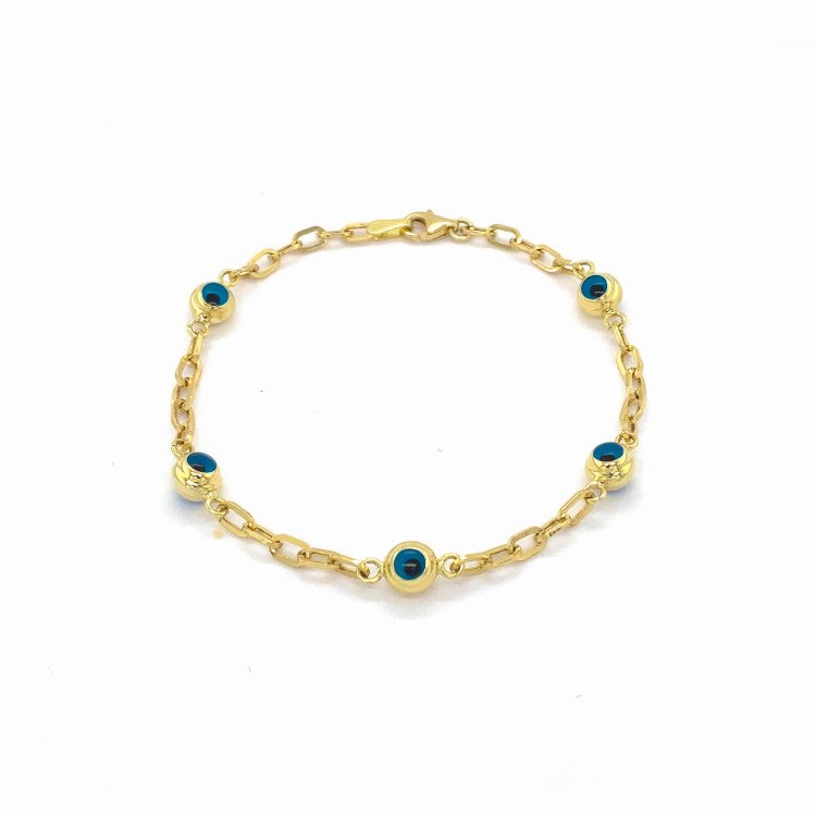 14K YELLOW GOLD EVIL EYE STATION BRACELET / 7.2” / 3.5gr / BRI70