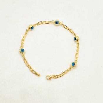 14K YELLOW GOLD EVIL EYE STATION BRACELET / 7.2” / 3.5gr / BRI70