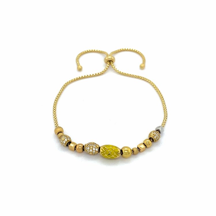 14k TRICOLOUR GOLD BEAD BOLO BRACELET / 5.9mm / 7.5" / 5.8gr / BRI58B