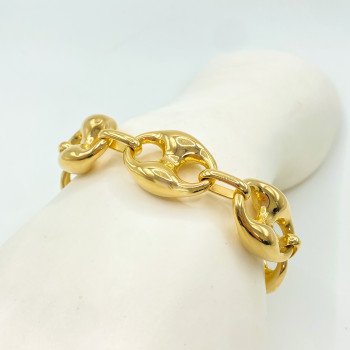 14K YELLOW GOLD PUFFED MARINER BRACELET / 18mm / 8" / 20,4gr / BRI59