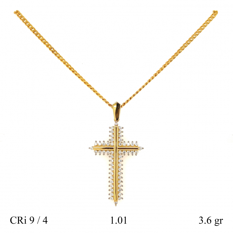 18K Yellow Gold Cross Pendant/1.6"x 0.75"/2.5mm/3.7gr/CRI9