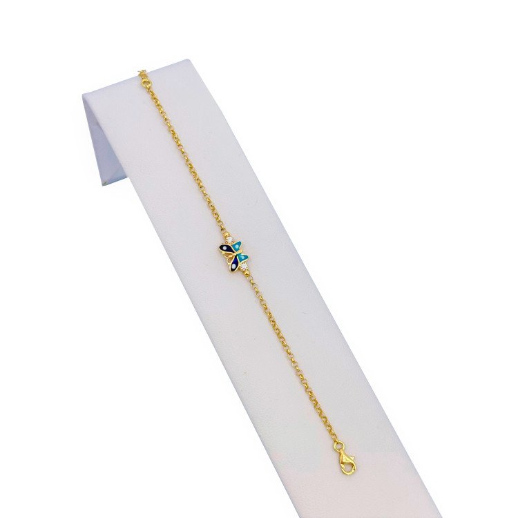 14k YELLOW GOLD BUTERFLY CHARM ROLO BRACELET WITH ENAMEL / 7.7mm / 6.7" / 2.5gr / BRCHI4