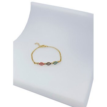 14K YELLOW GOLD EVIL EYE BRACELET WITH ENAMEL AND CUBIC ZIRCONIA / 4,8mm / 6.7" /2.8gr / BRCHI6