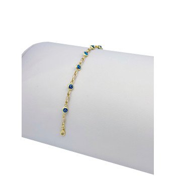 14K YELLOW GOLD EVIL EYE STATION OVAL ROLO BRACELET / 6mm / 6" / 2.9gr / BRI78