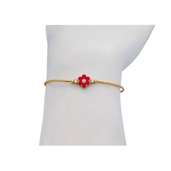 14K Yellow Gold Enameled Flower & Ball Bangle/8.3mm/2.8gr/BANG1