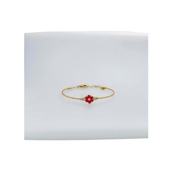 14K Yellow Gold Enameled Flower & Ball Bangle/8.3mm/2.8gr/BANG1