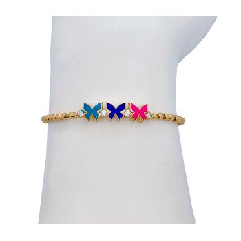 14K Yellow Gold Enameled Butterfly & Ball Bangle/2.5"/5.5mm/5.3gr/BANG2