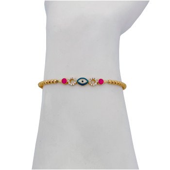 14k YELLOW GOL EVIL EYE BANGLE BRACELET WITH ENAMEL AND CUBIC ZIRCONIA / 5mm / 4.8gr / BANG5