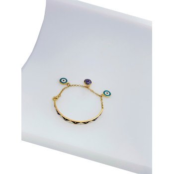 14K YELLOW GOLD CHILD EVIL EYE CHARM BANGLE BRACELET WITH ENAMEL / 8.2mm / 5.8gr / BANG6