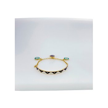 14K YELLOW GOLD CHILD EVIL EYE CHARM BANGLE BRACELET WITH ENAMEL / 8.2mm / 5.8gr / BANG6