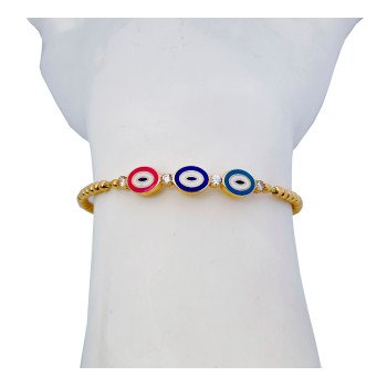 14K Yellow Gold Enameled Evil Eye & Ball Bangle/2.5"/6.5mm/5.4gr/BANG14