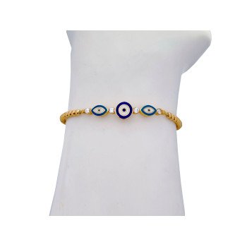 14k YELLOW GOLD EVIL EYE BANGLE BRACELET WITH ENAMEL / 7.3mm / 5.1gr / BANG16