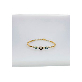 14k YELLOW GOLD EVIL EYE BANGLE BRACELET WITH ENAMEL / 7.3mm / 5.1gr / BANG16