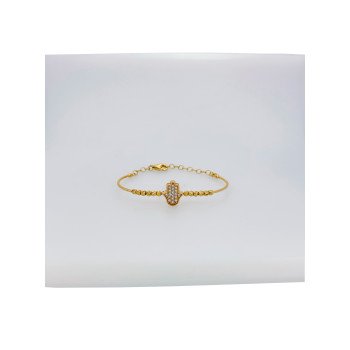 14K YELLOW GOLD CHILD HAND OF FATIMA CHARM BRACELET WITH CUBIC ZIRCONIA / 11.2mm / 3,1gr / BANG19