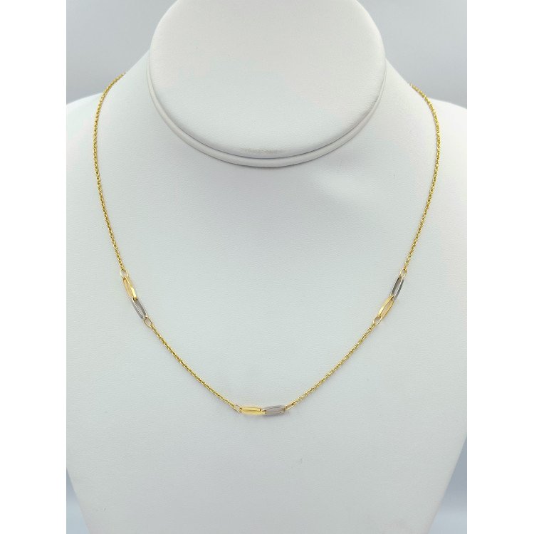 14K Gold small Rolo with two-tone oval links /Nei18 3.3Gr
