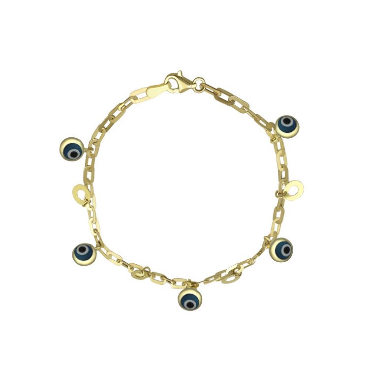18k Yellow REAL GOLD Evil Eye Bracelet