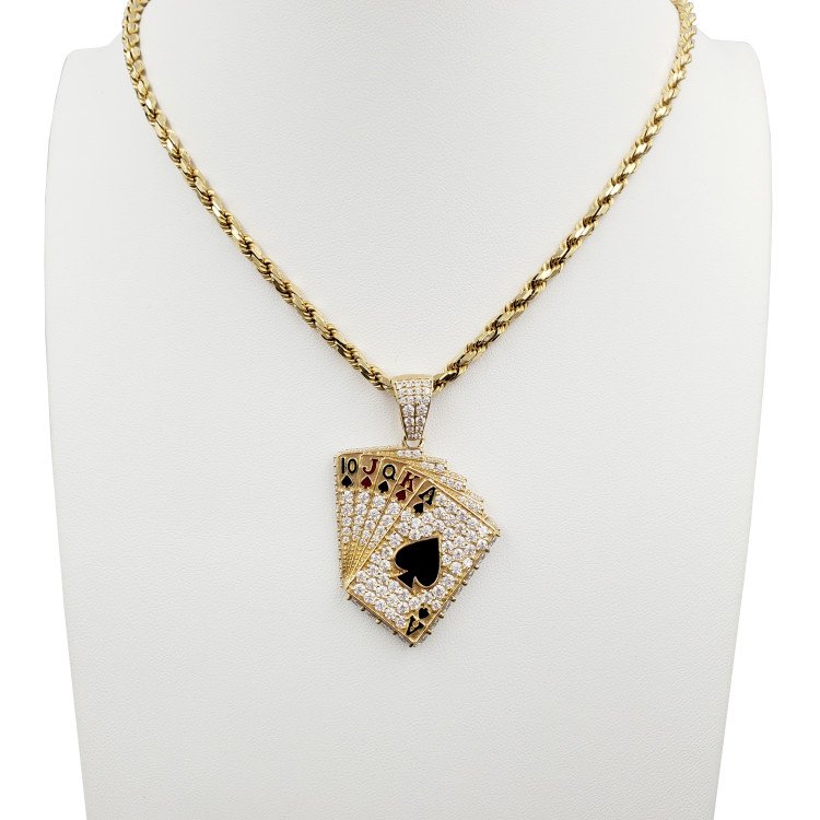 14K Gold Diamond Poker Pendant