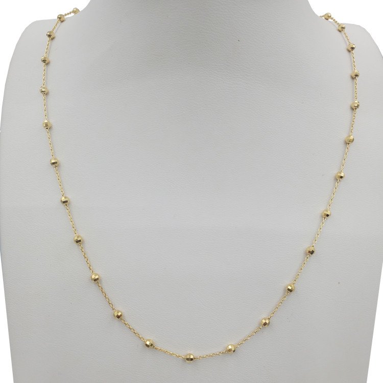 18K ITALIAN YELLOW GOLD SMALL ANCHOR LINK WITH DIAMOND CUT BALLS CHAIN NECKLACE / 18" / 2,5MM / 5,2GR / CHI431