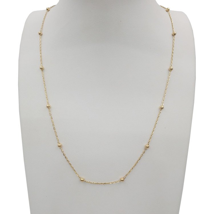 18K ITALIAN YELLOW GOLD BALL CHARM STATION NECKLACE / 16" + 2” / 3MM / 3.2GR / CHI275