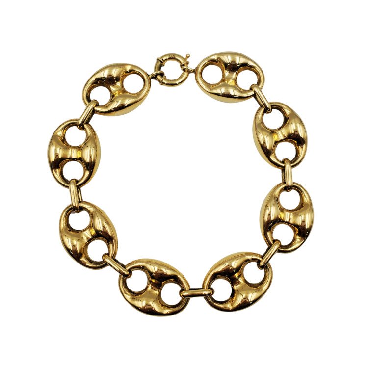 14k YELLOW GOLD PUFFED MARINER BRACELET / 18mm /  10” /  21.3gr / BRI134B