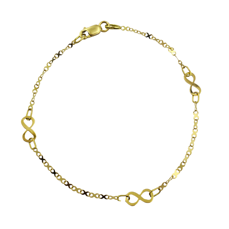 18K ITALIAN YELLOW GOLD INFINITY BRACELET / 4.4mm / 7"/ 1.5gr / BRI219