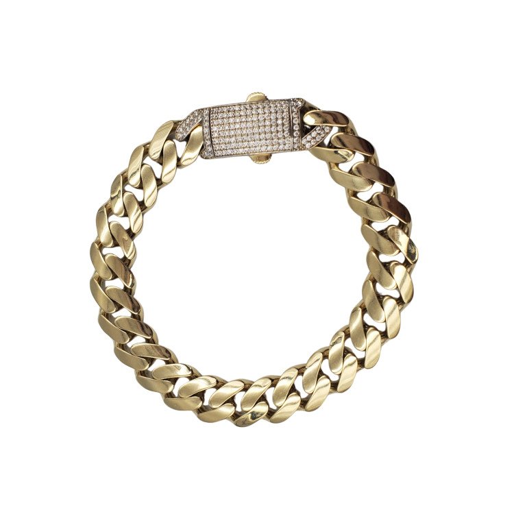 14k YELLOW GOLD MONACO LINK WITH ZIRCONIA BRACELET / 8"/ 18.6gr / BR325