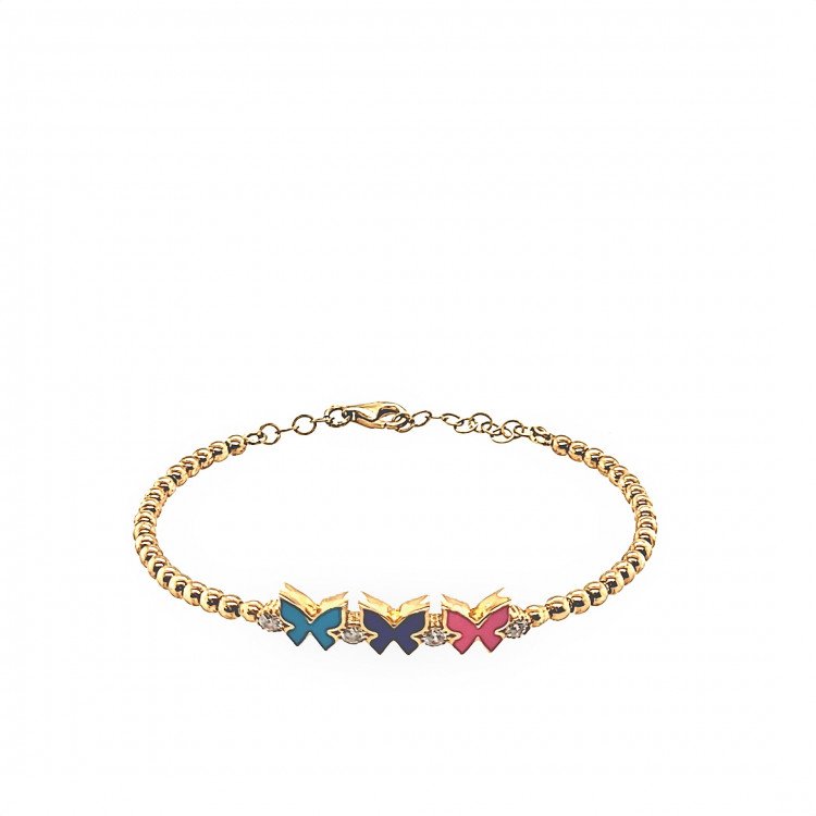 14K Yellow Gold Enameled Butterfly & Ball Bangle/2.5"/5.5mm/5.3gr/BANG2