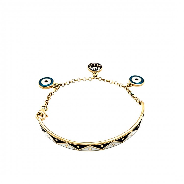14K YELLOW GOLD CHILD EVIL EYE CHARM BANGLE BRACELET WITH ENAMEL / 8.2mm / 5.8gr / BANG6