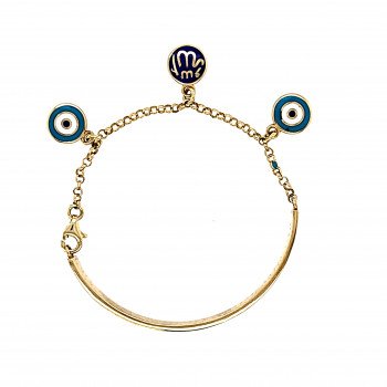 14K YELLOW GOLD CHILD EVIL EYE CHARM BANGLE BRACELET WITH ENAMEL / 8.2mm / 5.8gr / BANG6