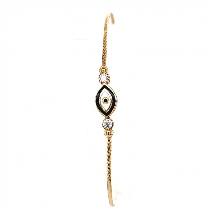 14K Yellow Gold Enameld Evil Eye & CZ Bangle/2"/5.5mm/2.5gr/BANG12