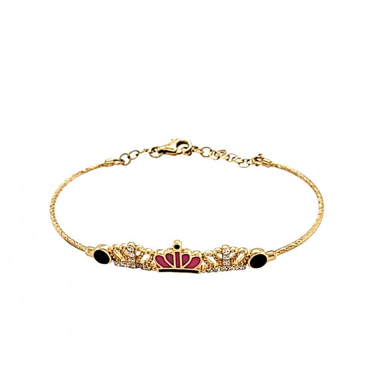 14K Yellow Gold Enamel & CZ Bangle/2.5"/5.5mm/3.2gr/BANG13 14K Yellow Gold Enamel & CZ Bangle/2.5"/5.5mm/3.2gr/BANG13