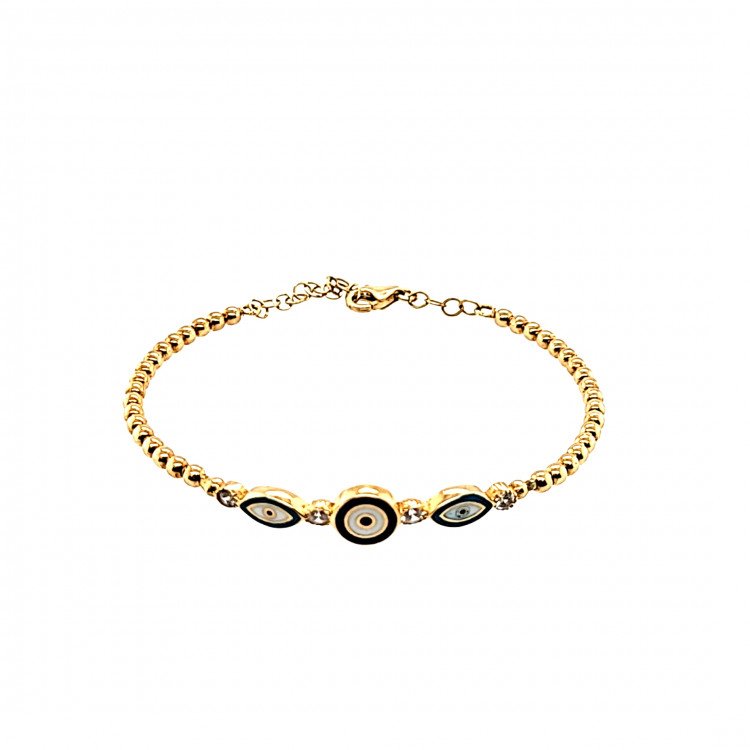 14k YELLOW GOLD EVIL EYE BANGLE BRACELET WITH ENAMEL / 7.3mm / 5.1gr / BANG16