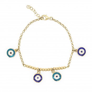 14k YELLOW GOLD EVIL EYE ENAMEL STATION ROLO BRACELET / 8.3mm / 6,6"-7" / 5.1gr / BRCHI3