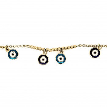 14k YELLOW GOLD EVIL EYE ENAMEL STATION ROLO BRACELET / 8.3mm / 6,6"-7" / 5.1gr / BRCHI3